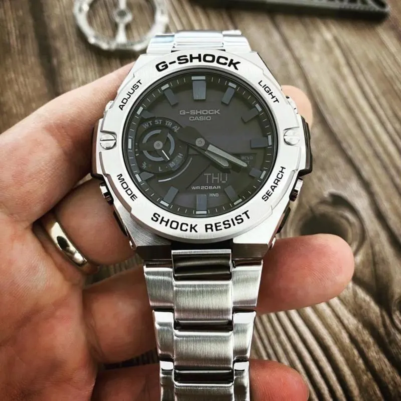 Casio G-Shock Solar G-Steel Black Dial Silver Men's Watch- GST-B500D-1A1